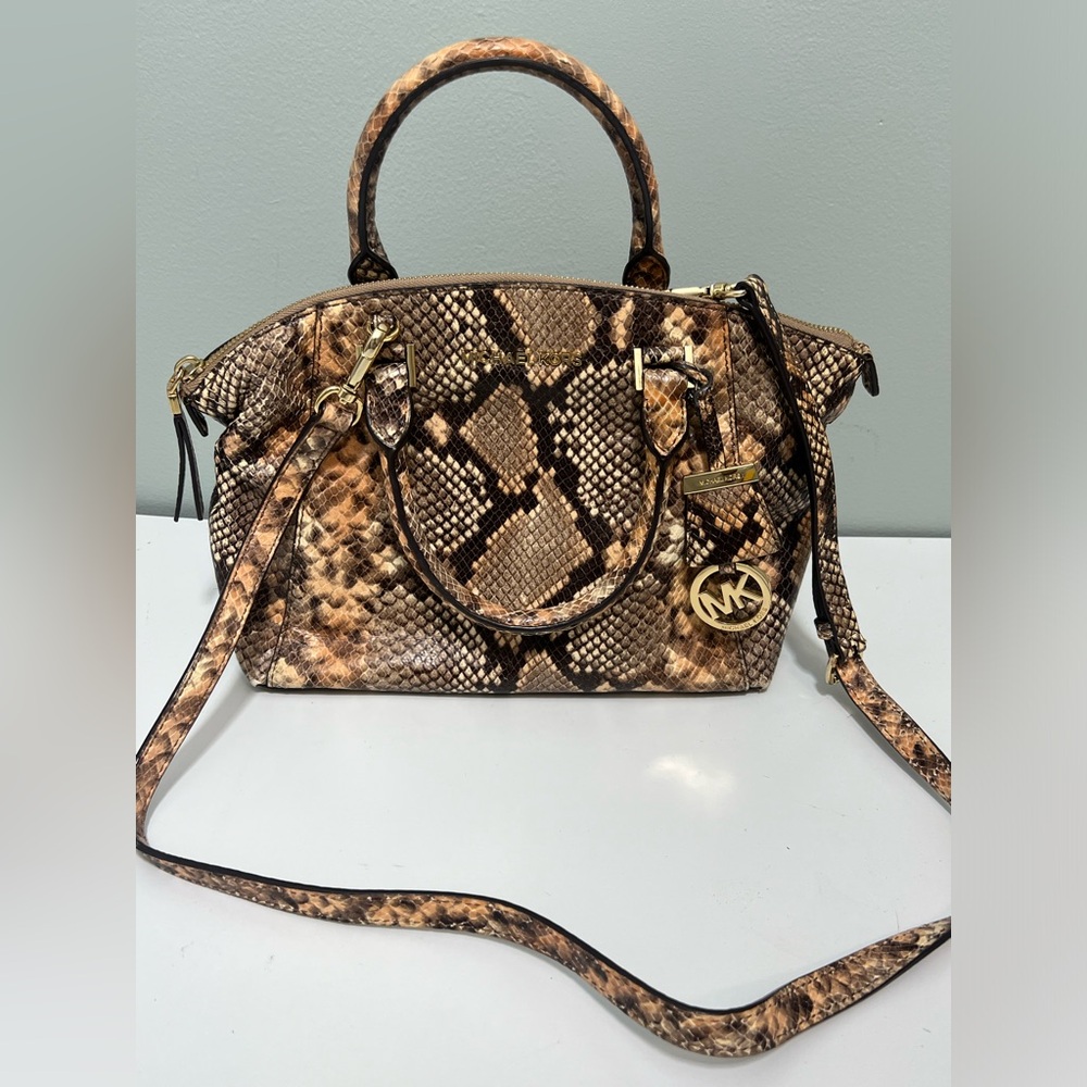 Michael Kors  Beige Python Embossed Leather Satchel Crossbody
